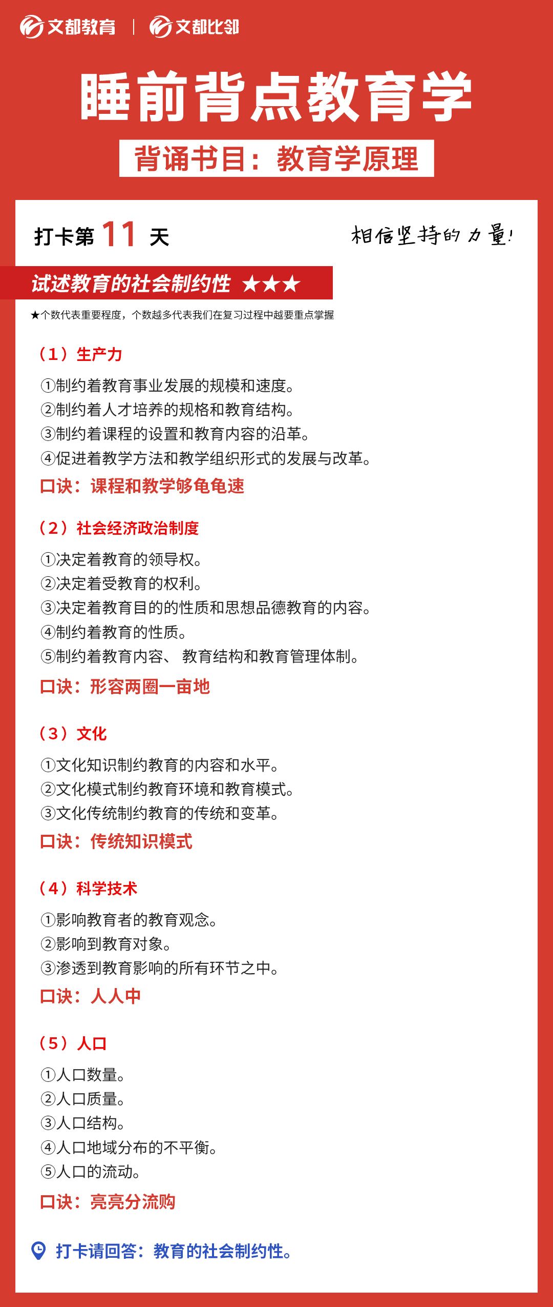 睡前背點教育學之陜西文都考研：教育的社會制約