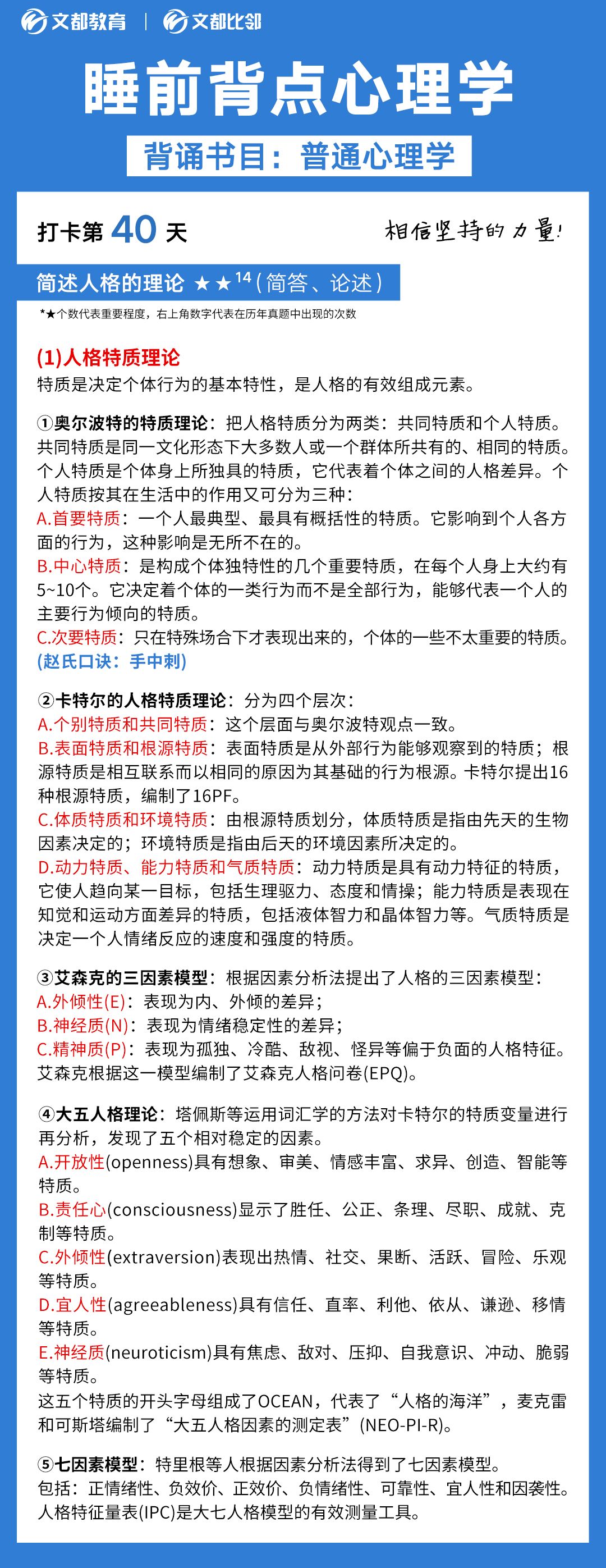 睡前背點心理學之文都考研：簡述人格理論